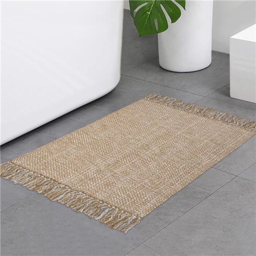 Small Bathroom Rug, 2' x 3' Hand-Woven Low Profile Front Entryway Rug